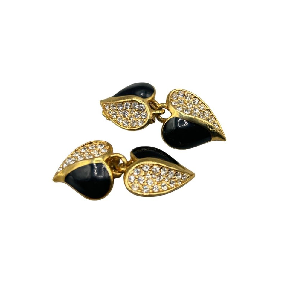 Vintage Bijoux Design New York Hearts Earrings Gold Tone Gold Tone Black Enamel